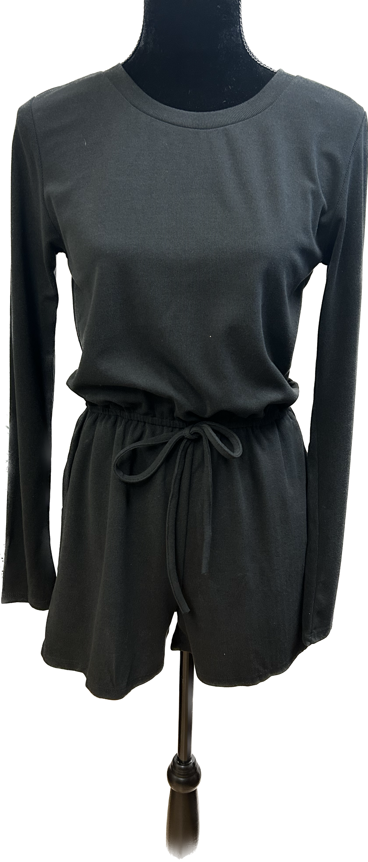 Black Round Neck Soft Ribbed Romper