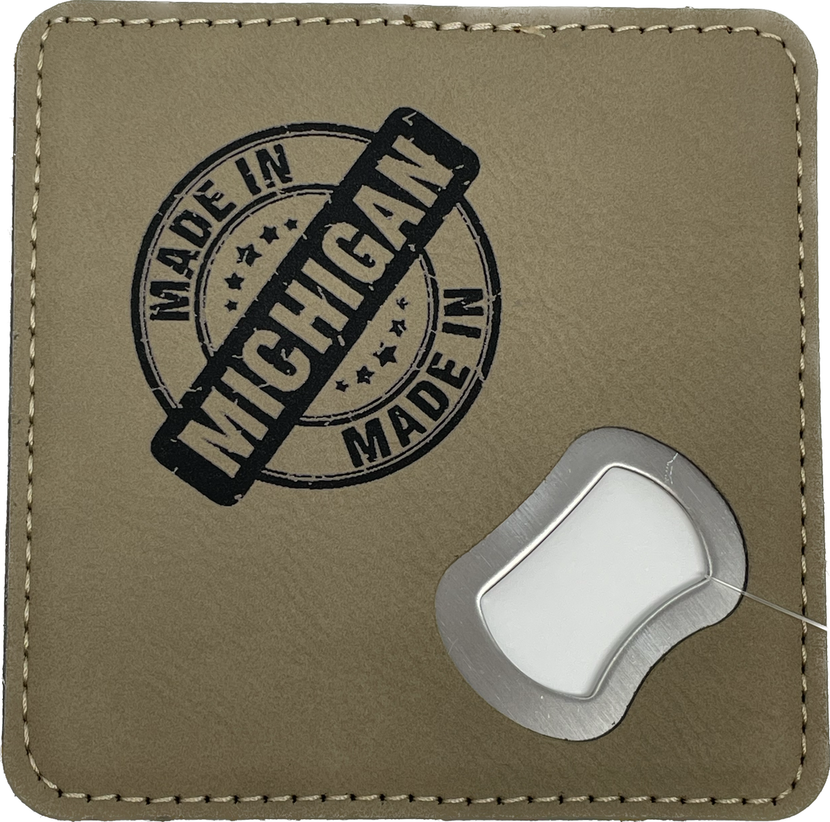 Made in Michigan Stamp Leather Coaster/Bottle Opener