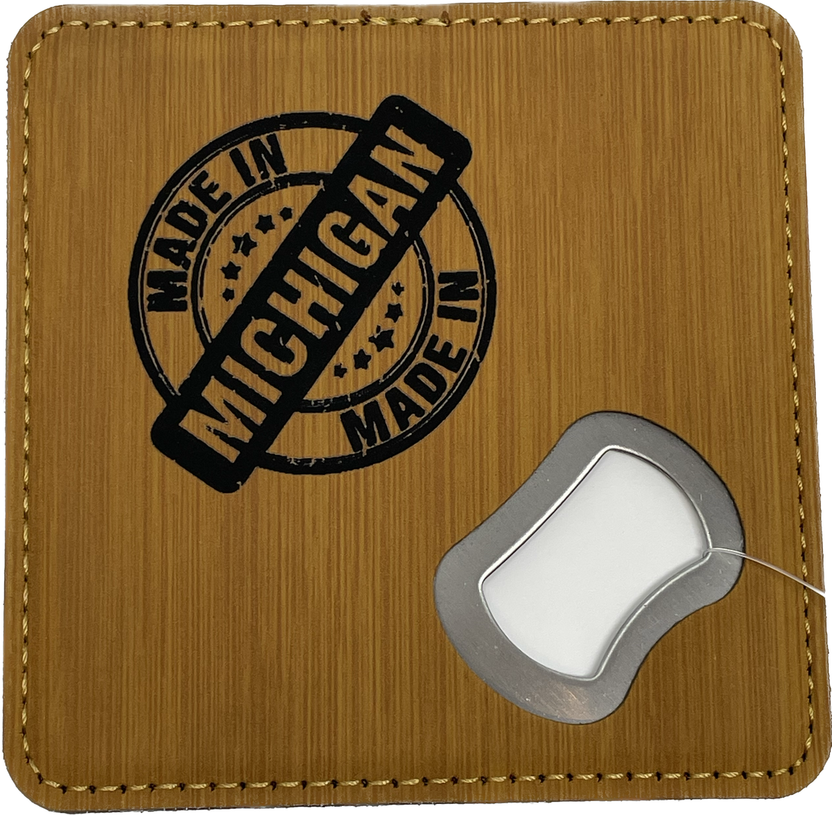 Made in Michigan Stamp Leather Coaster/Bottle Opener
