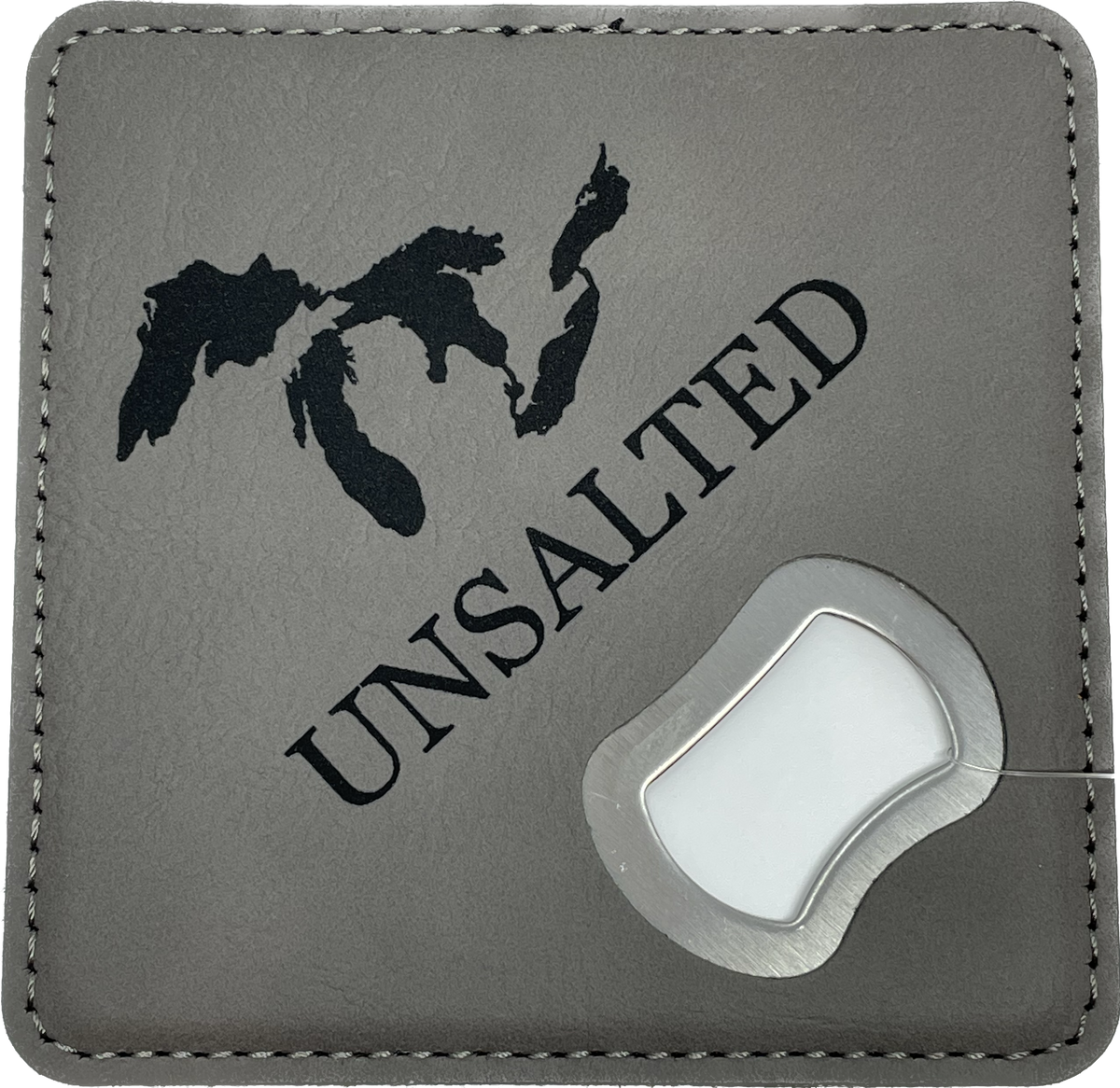 MI Great Lakes Unsalted Leather Coaster/Bottle Opener