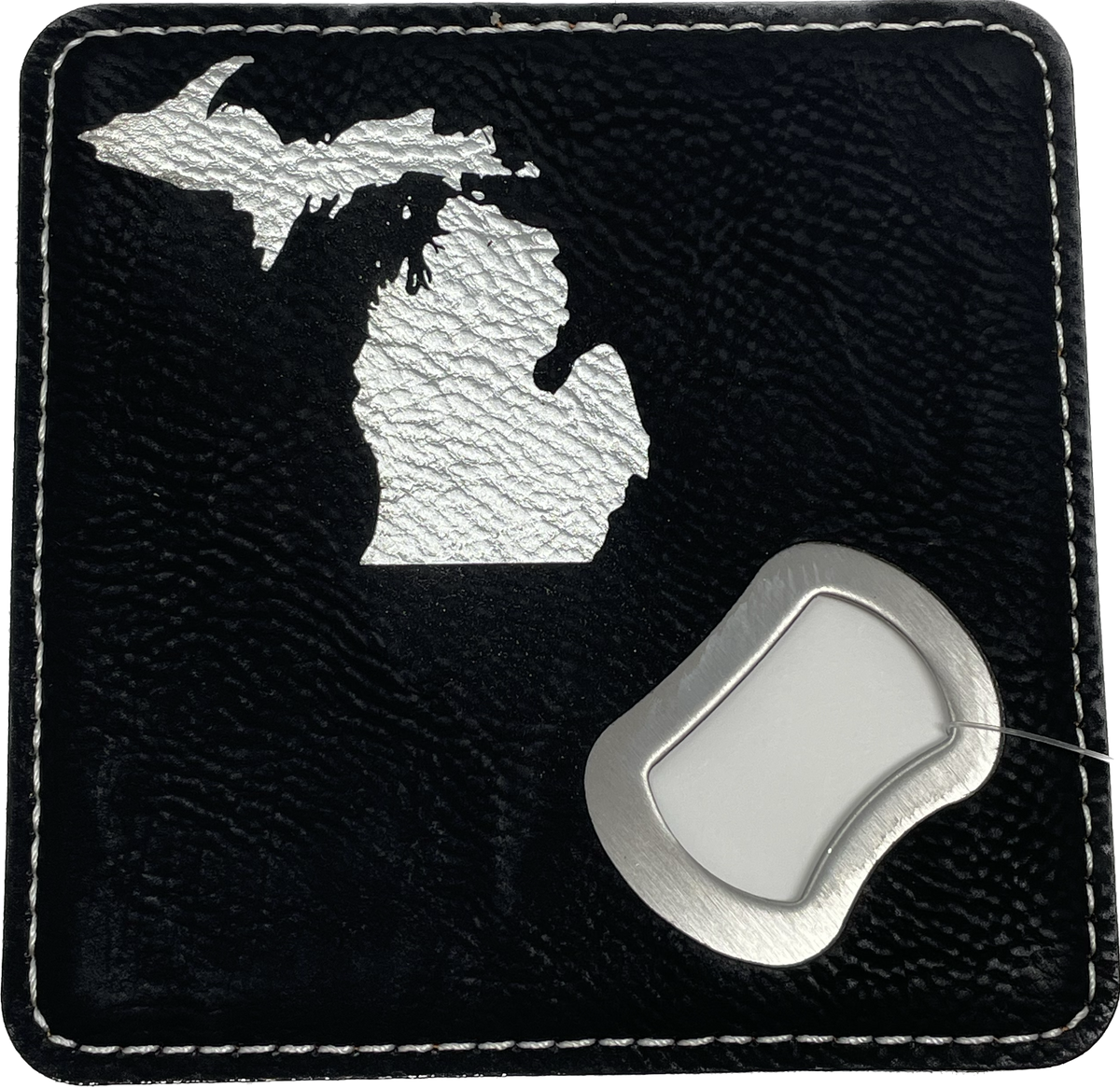 State of Michigan Leather Coaster/Bottle Opener