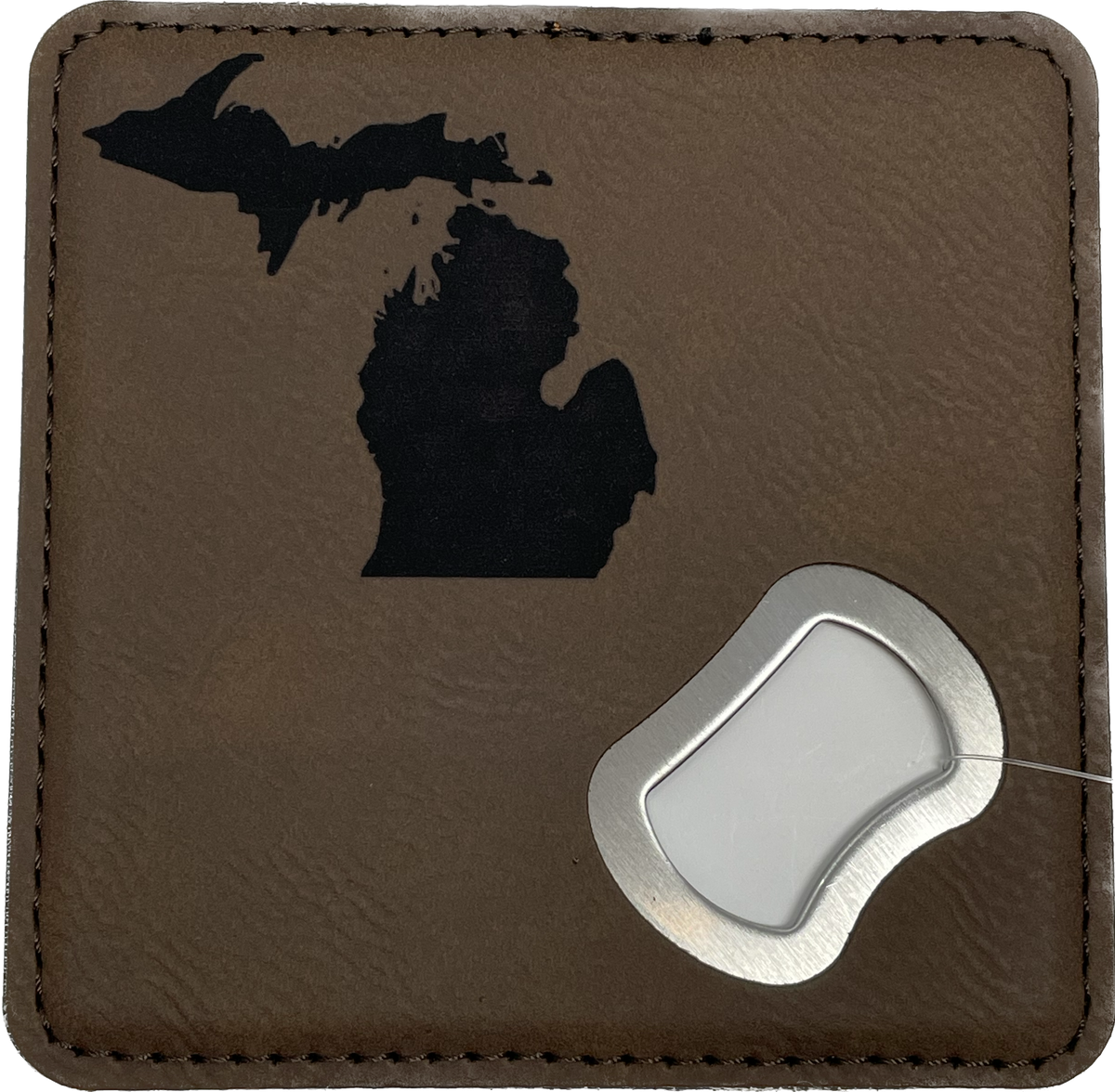 State of Michigan Leather Coaster/Bottle Opener