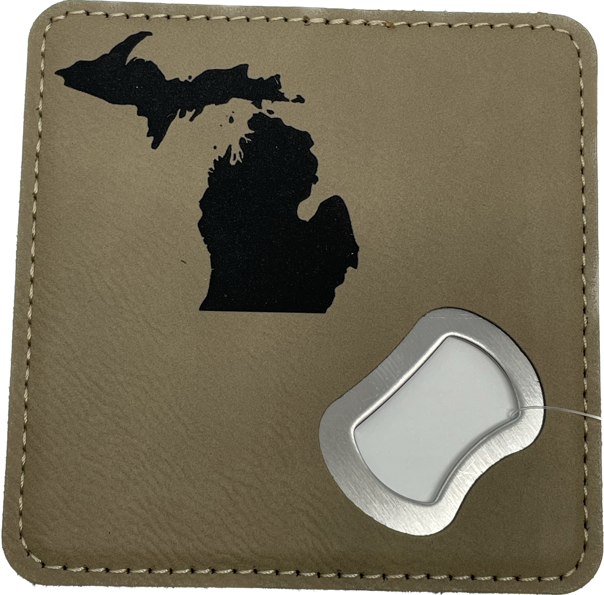 State of Michigan Leather Coaster/Bottle Opener