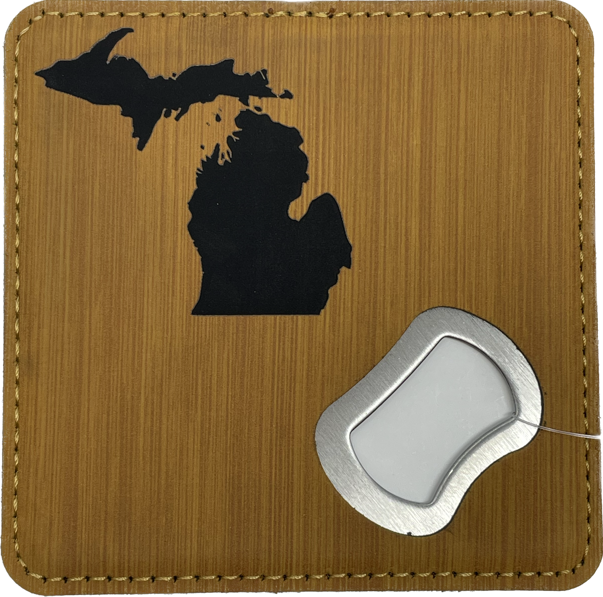 State of Michigan Leather Coaster/Bottle Opener