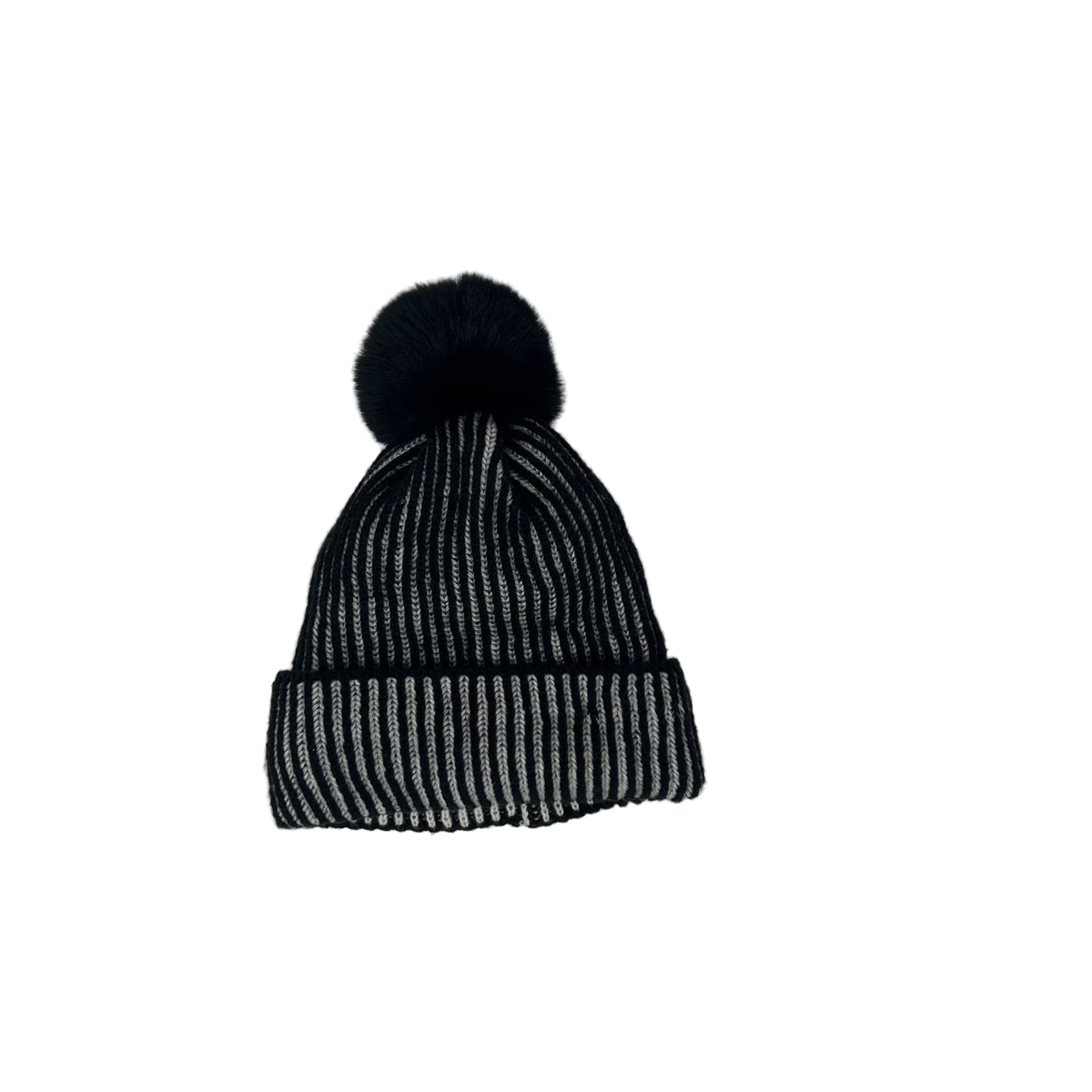 Ribbed Pom Beanie w/ Fur Lining