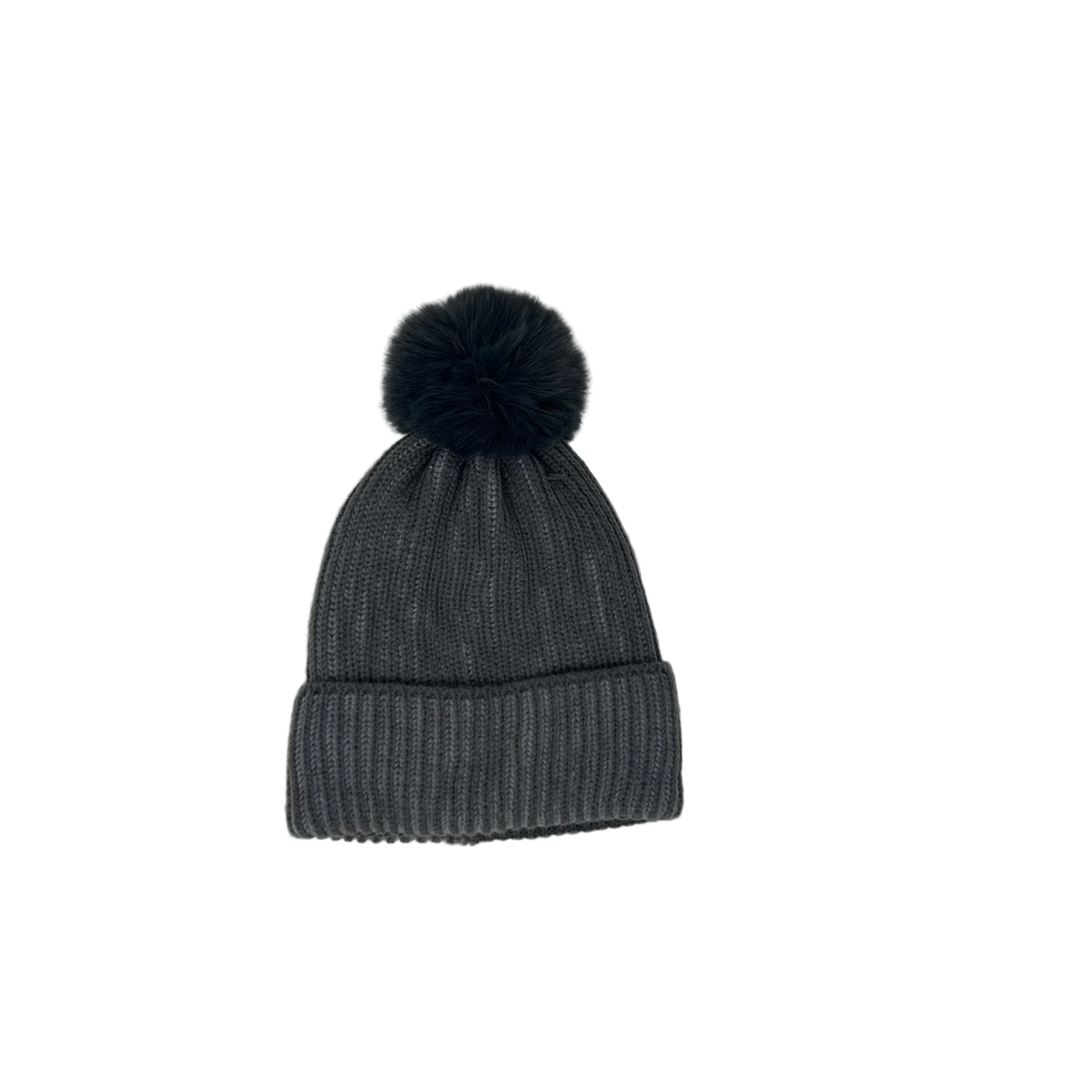 Ribbed Pom Beanie w/ Fur Lining