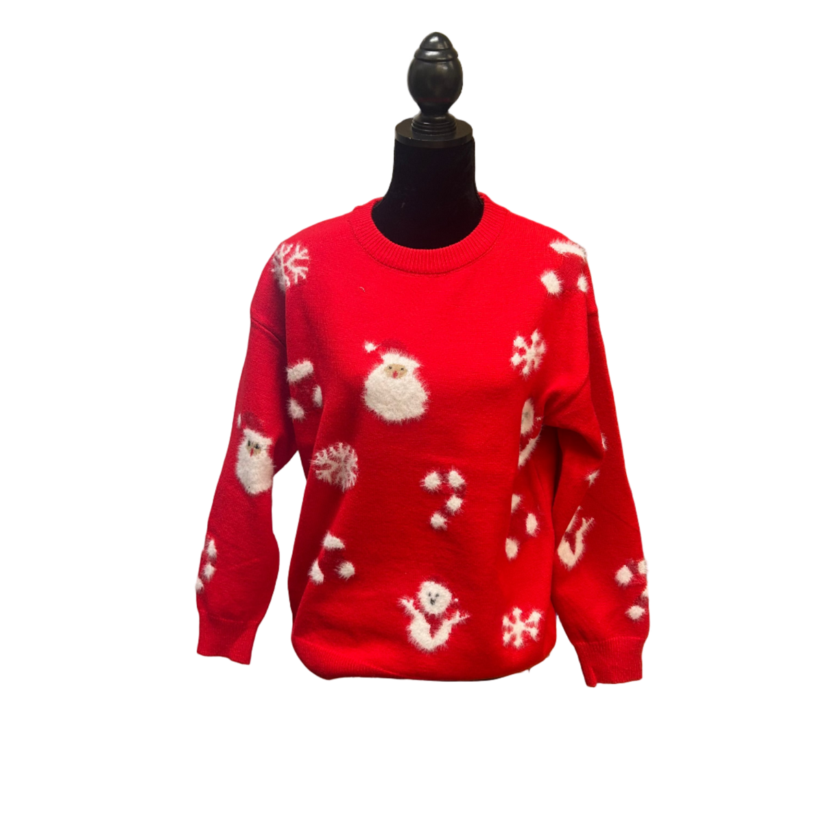 Crew Neck Sweater w/ Santa Faces