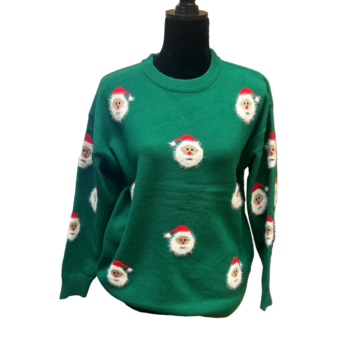 Crew Neck Sweater w/ Santa Faces