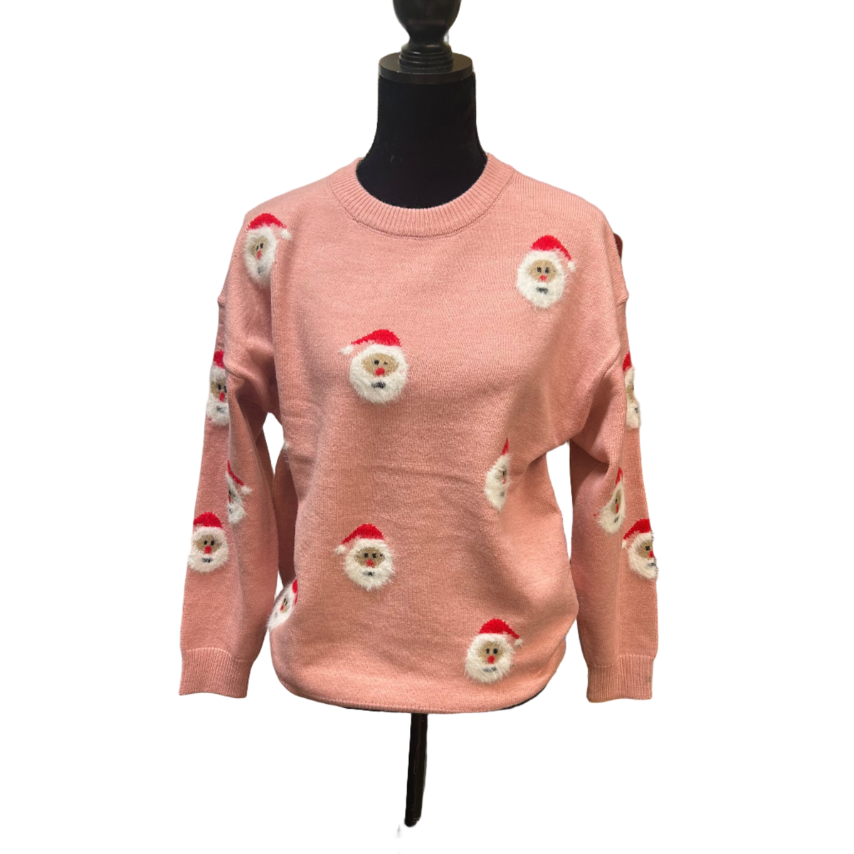 Crew Neck Sweater w/ Santa Faces