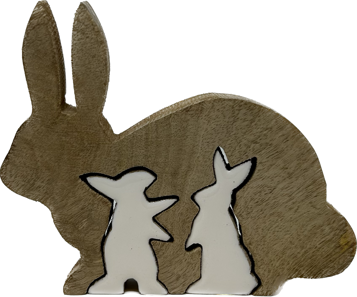 FINAL SALE Wood/Enamel Rabbit w/ 2 Sm Rabbits Inside