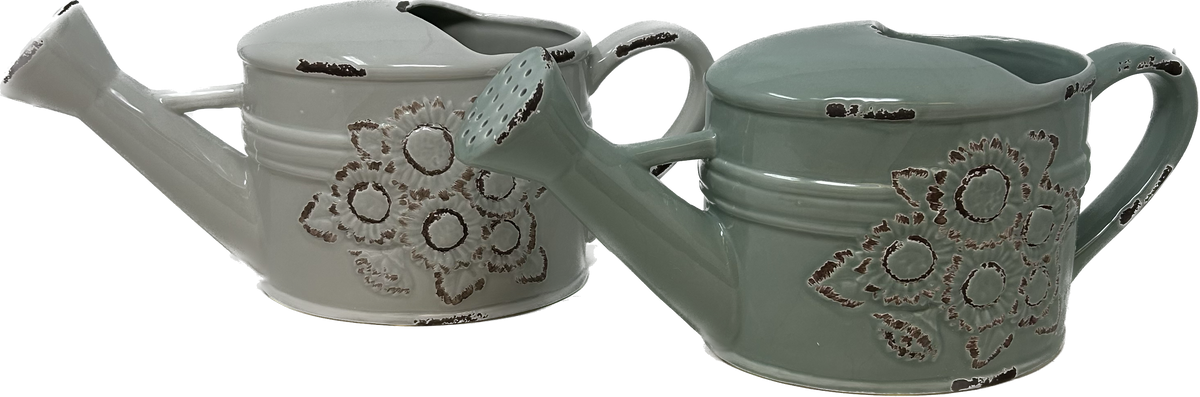 Ceramic Watering Can w/ Floral Design