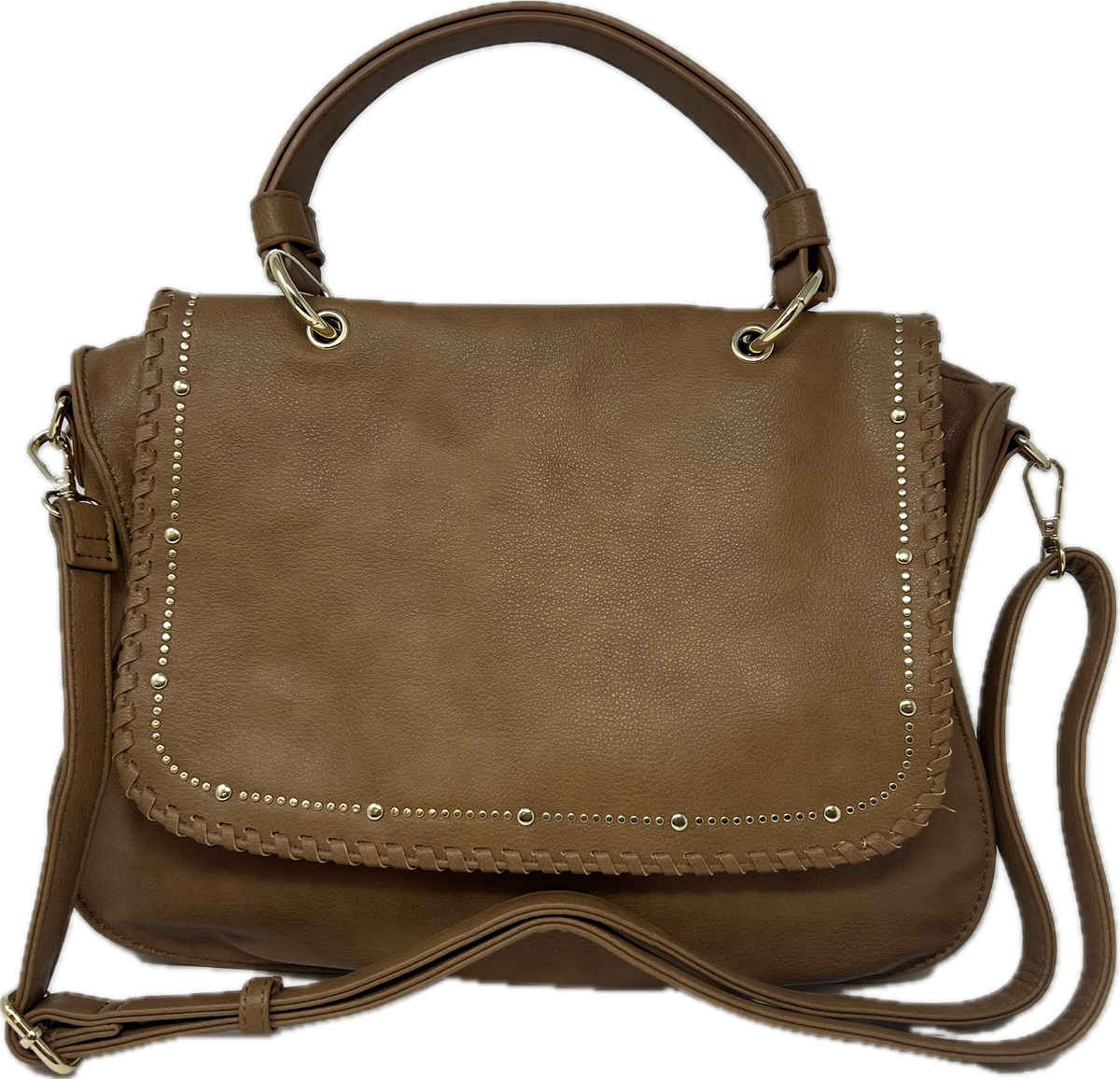 Large Faux Leather Handbag w/Metal