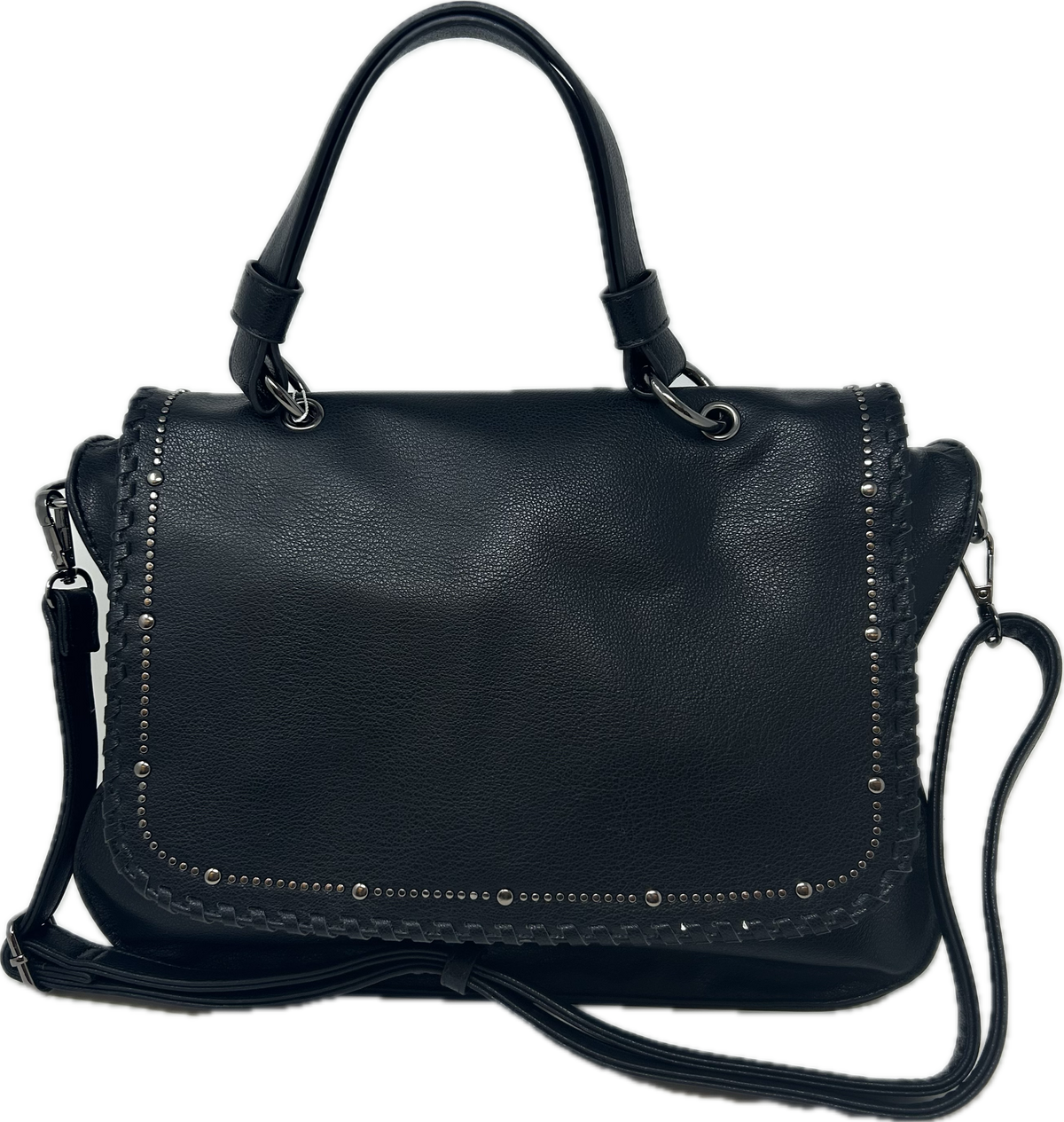 Large Faux Leather Handbag w/Metal