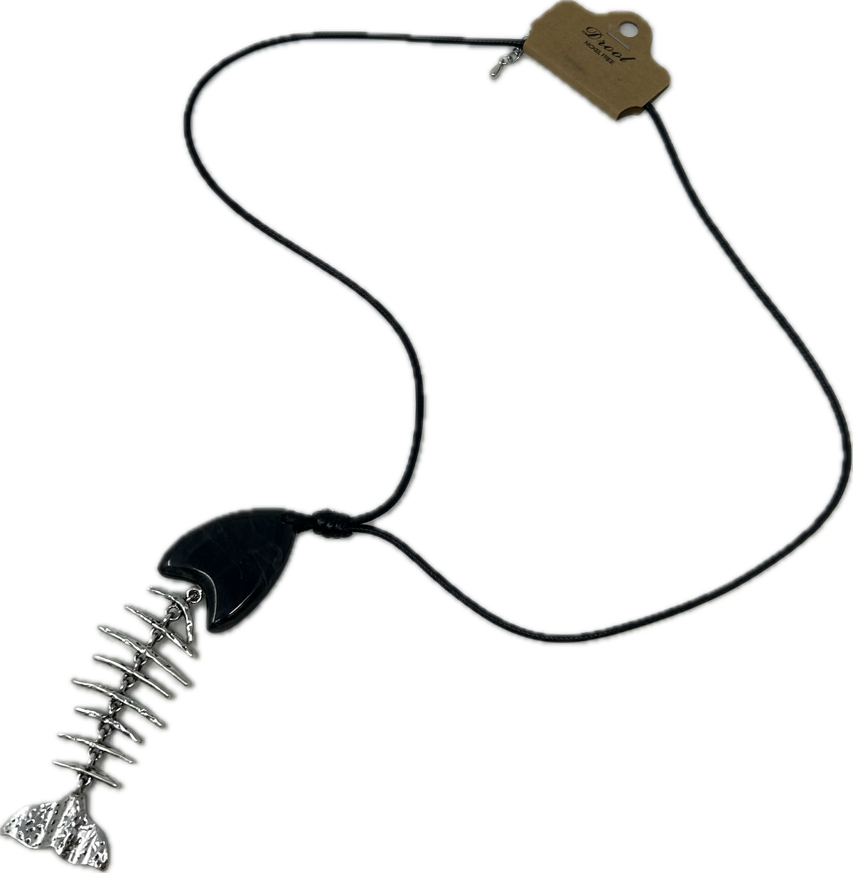 Black Corded Necklace w/ Fish Pendant