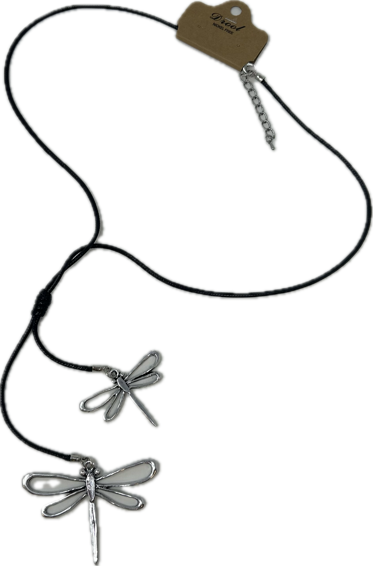 Black Corded Necklace w/ Double Dragonfly Pendant