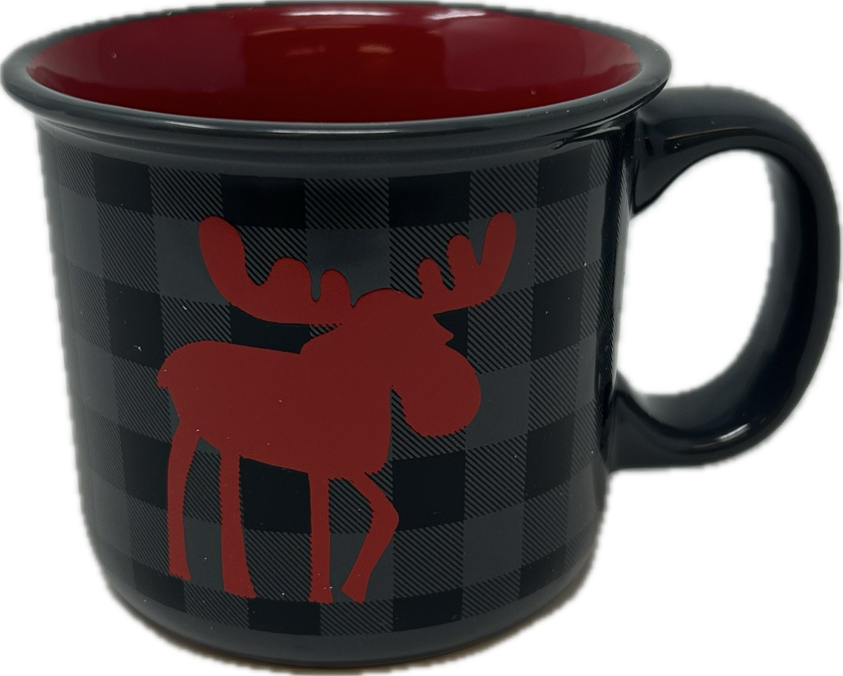 Moose Grey Plaid Ceramic Mug