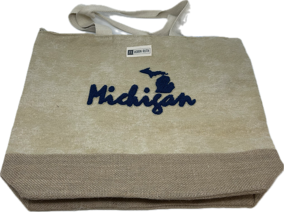 Michigan Map Towel Embroidery Beach Bag