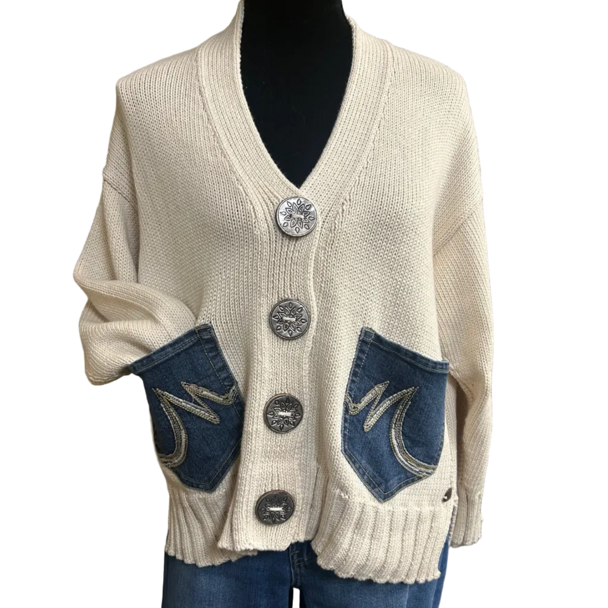 Cardigan Hand-loomed Cotton w/ Upcycled O/S