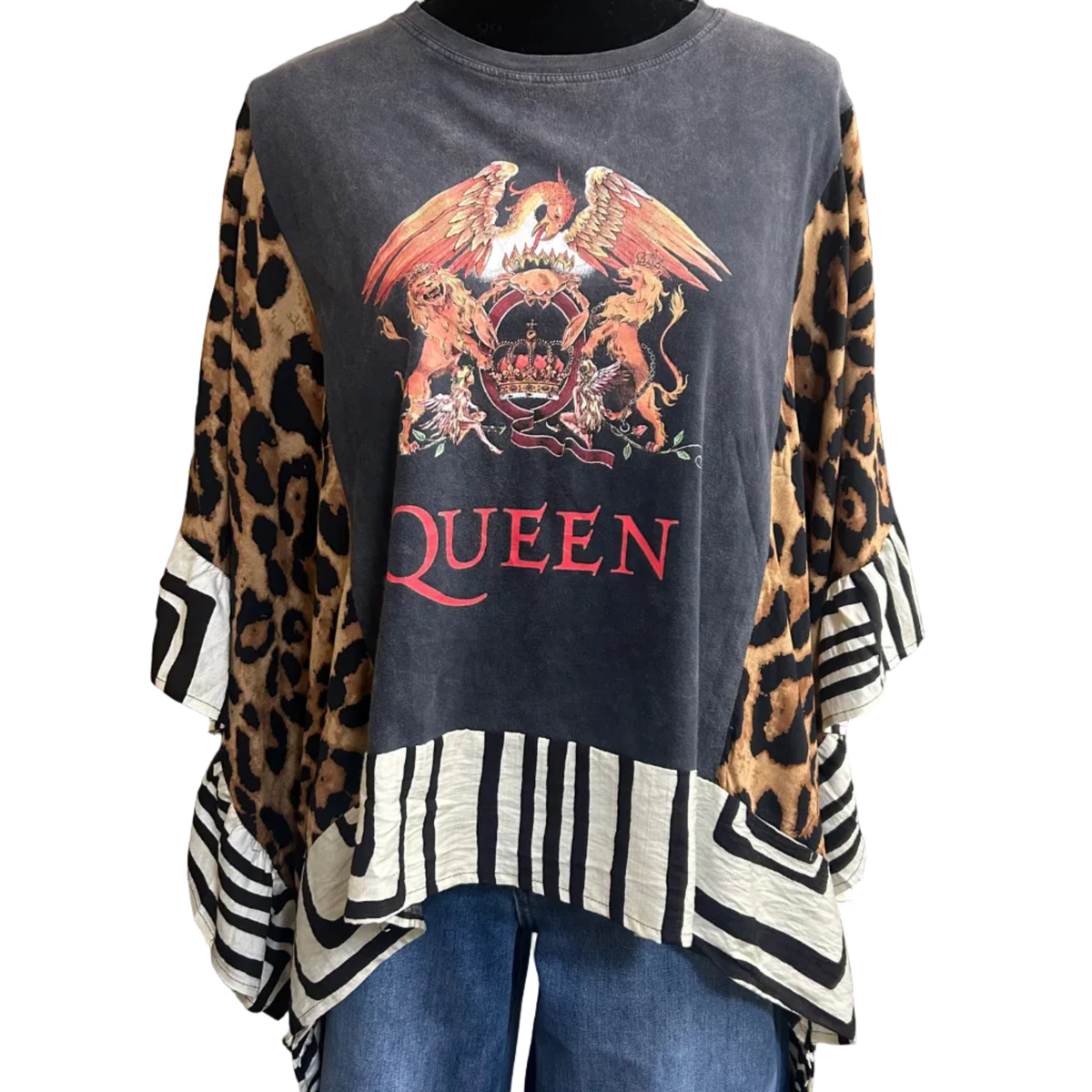Mixed Print w/ Upcycled Rock Band Tee