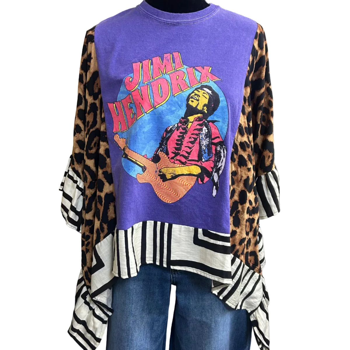 Mixed Print w/ Upcycled Rock Band Tee