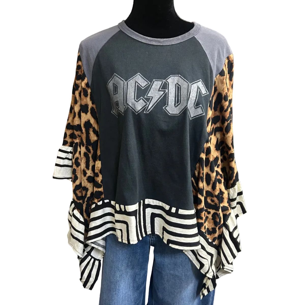 Mixed Print w/ Upcycled Rock Band Tee