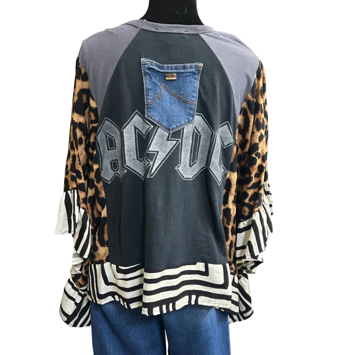 Mixed Print w/ Upcycled Rock Band Tee