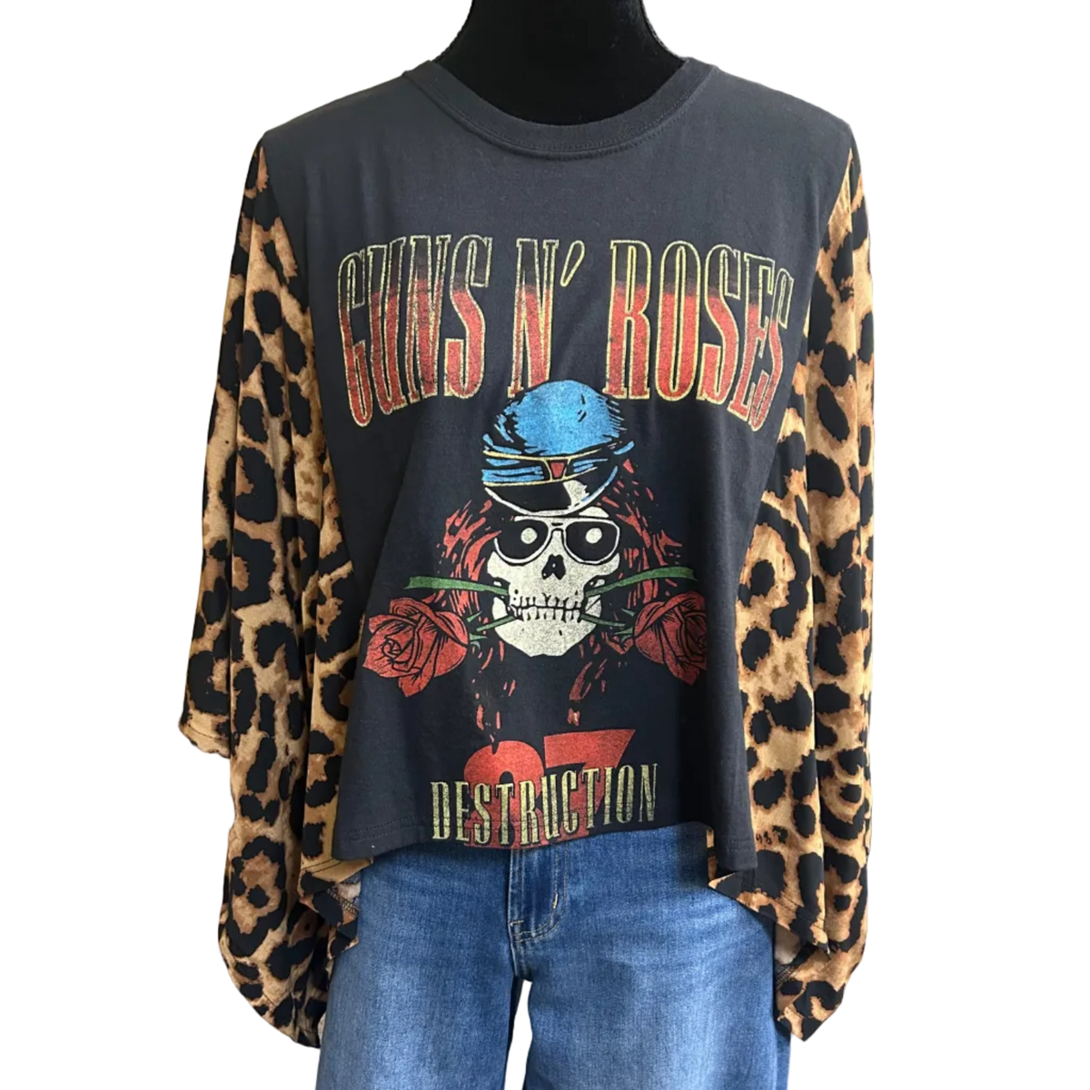 Mixed Print w/ Upcycled Rock Band Tee