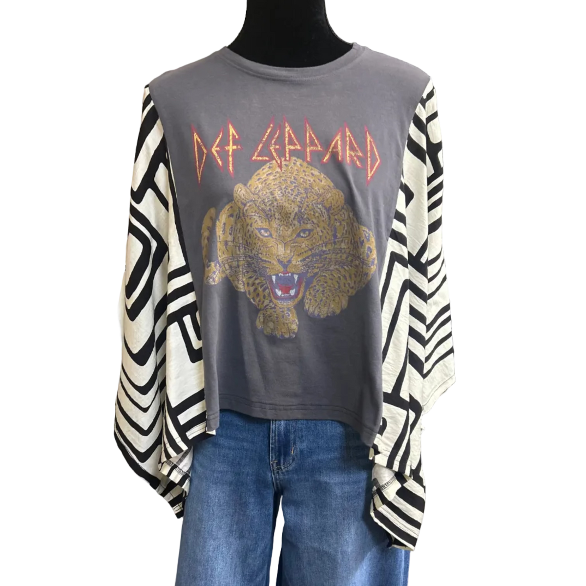 Mixed Print w/ Upcycled Rock Band Tee