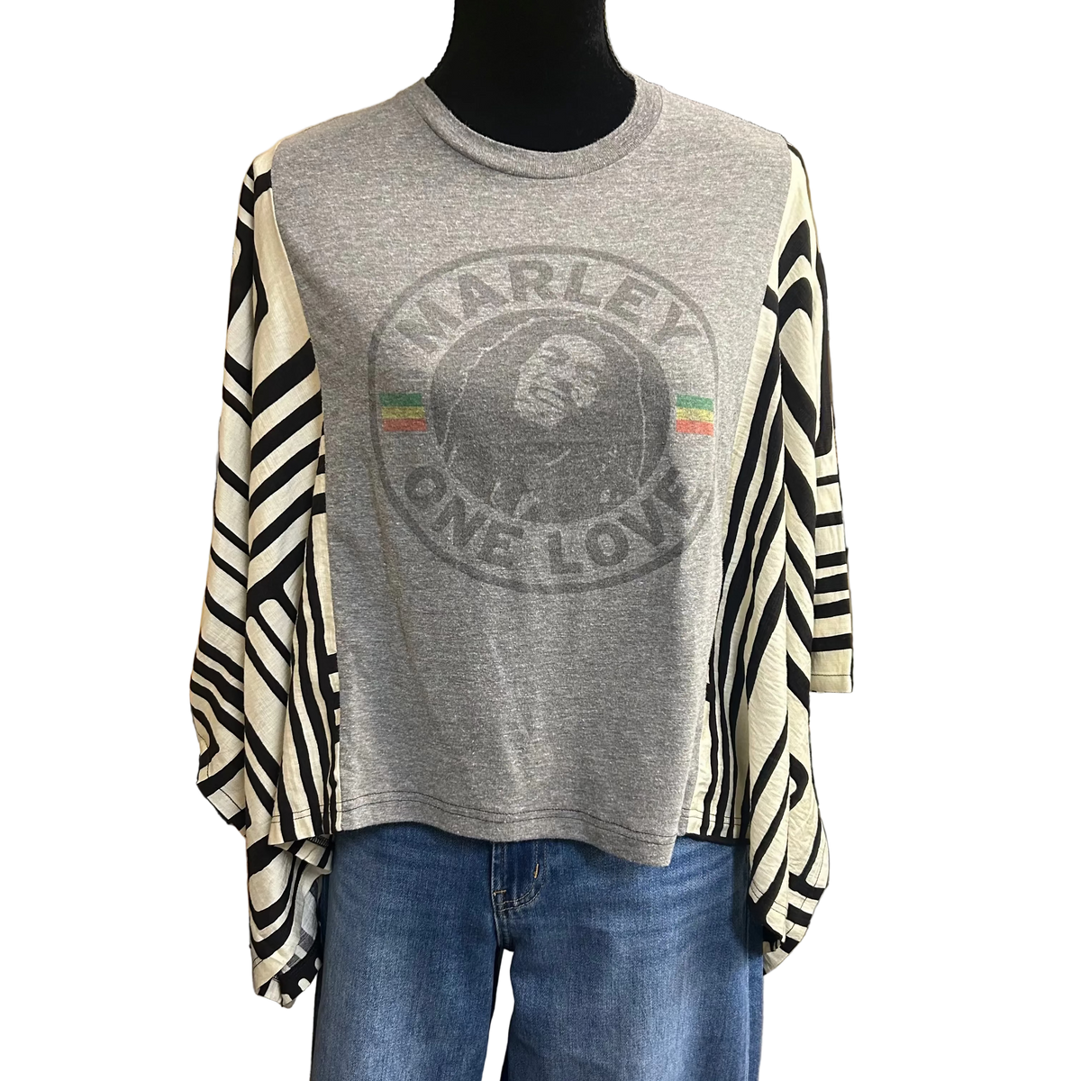 Mixed Print w/ Upcycled Rock Band Tee