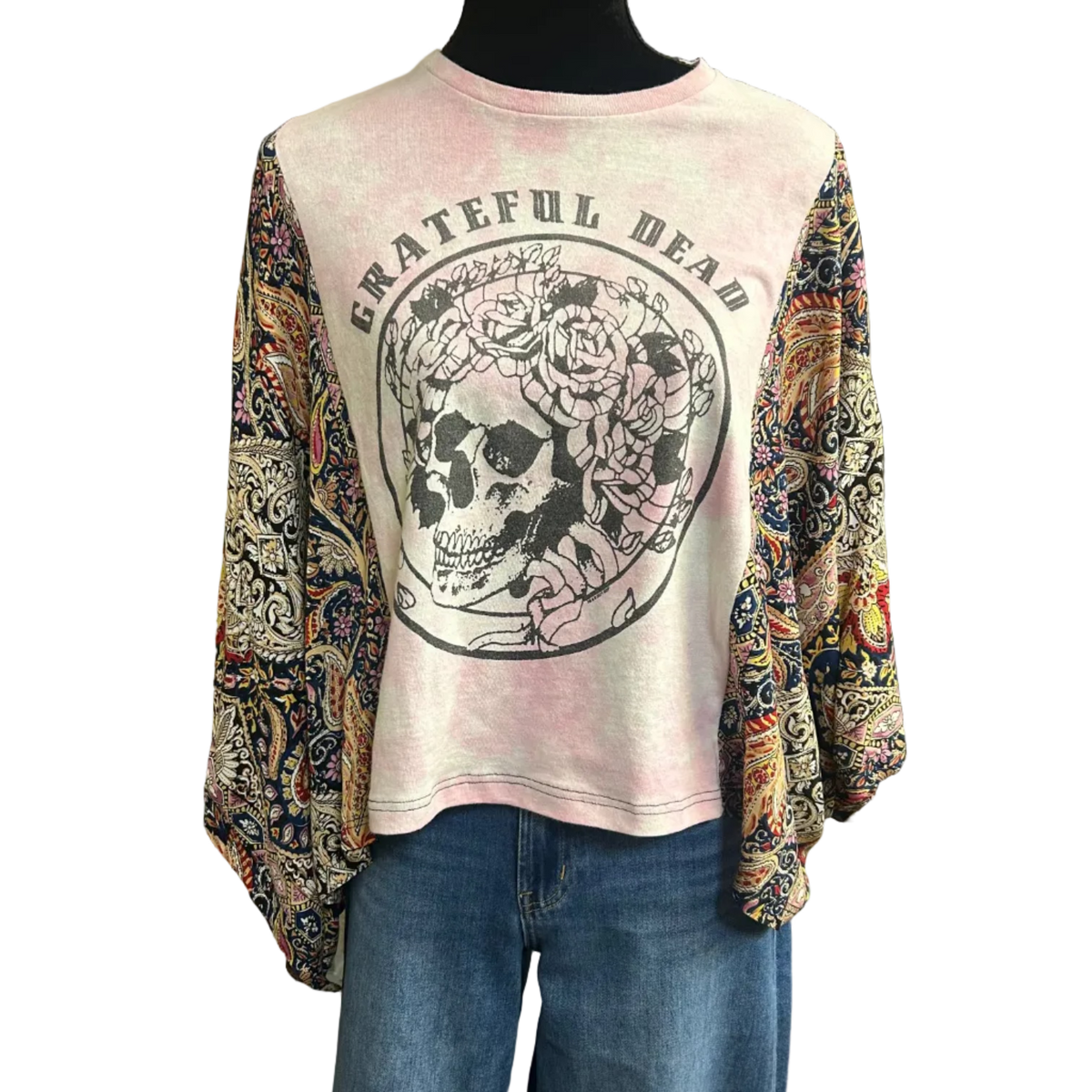 Mixed Print w/ Upcycled Rock Band Tee