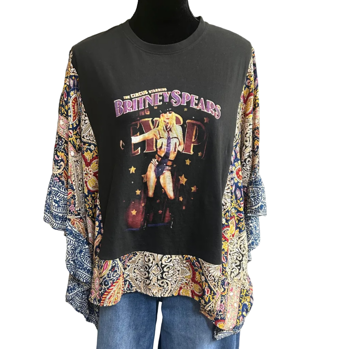 Mixed Print w/ Upcycled Rock Band Tee