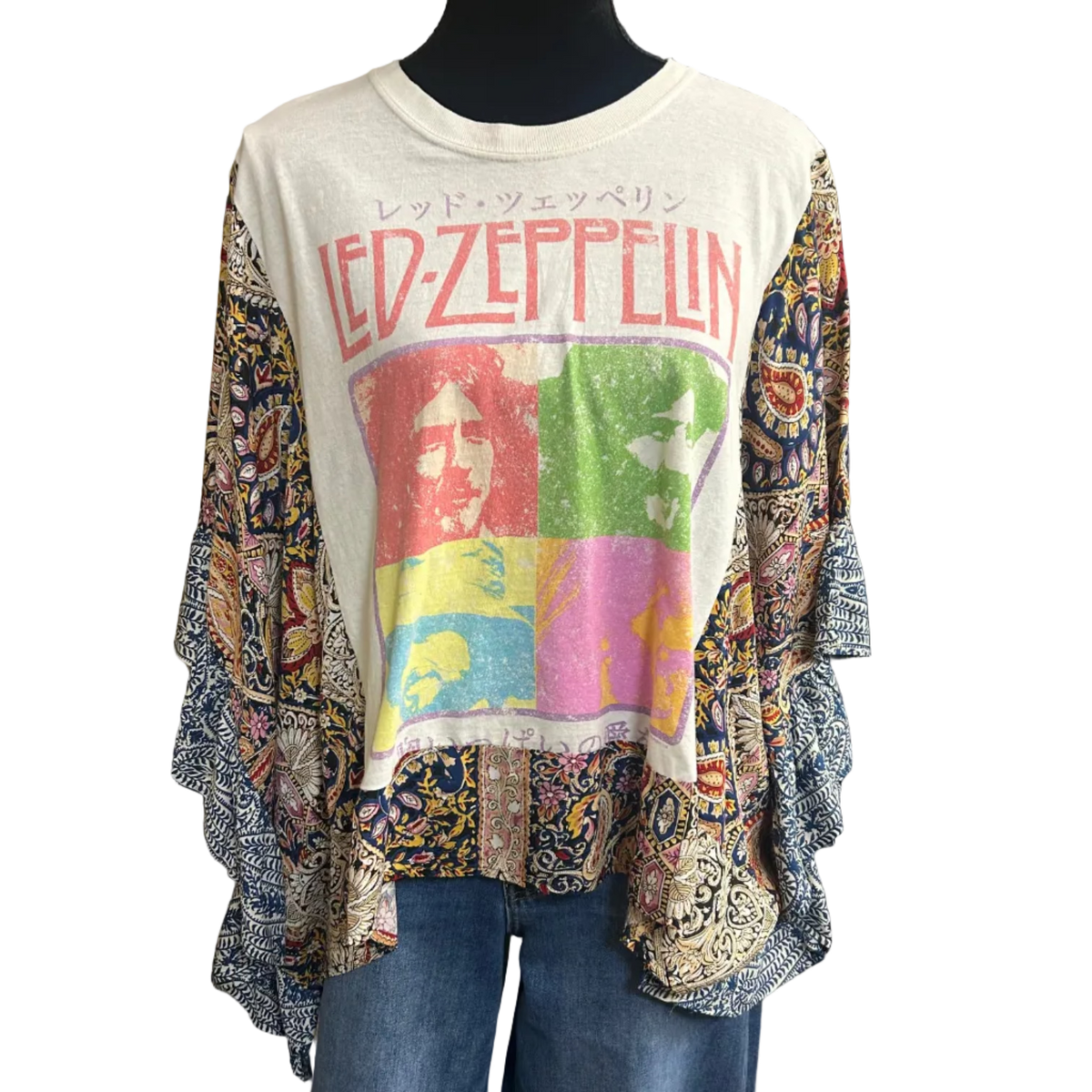 Mixed Print w/ Upcycled Rock Band Tee