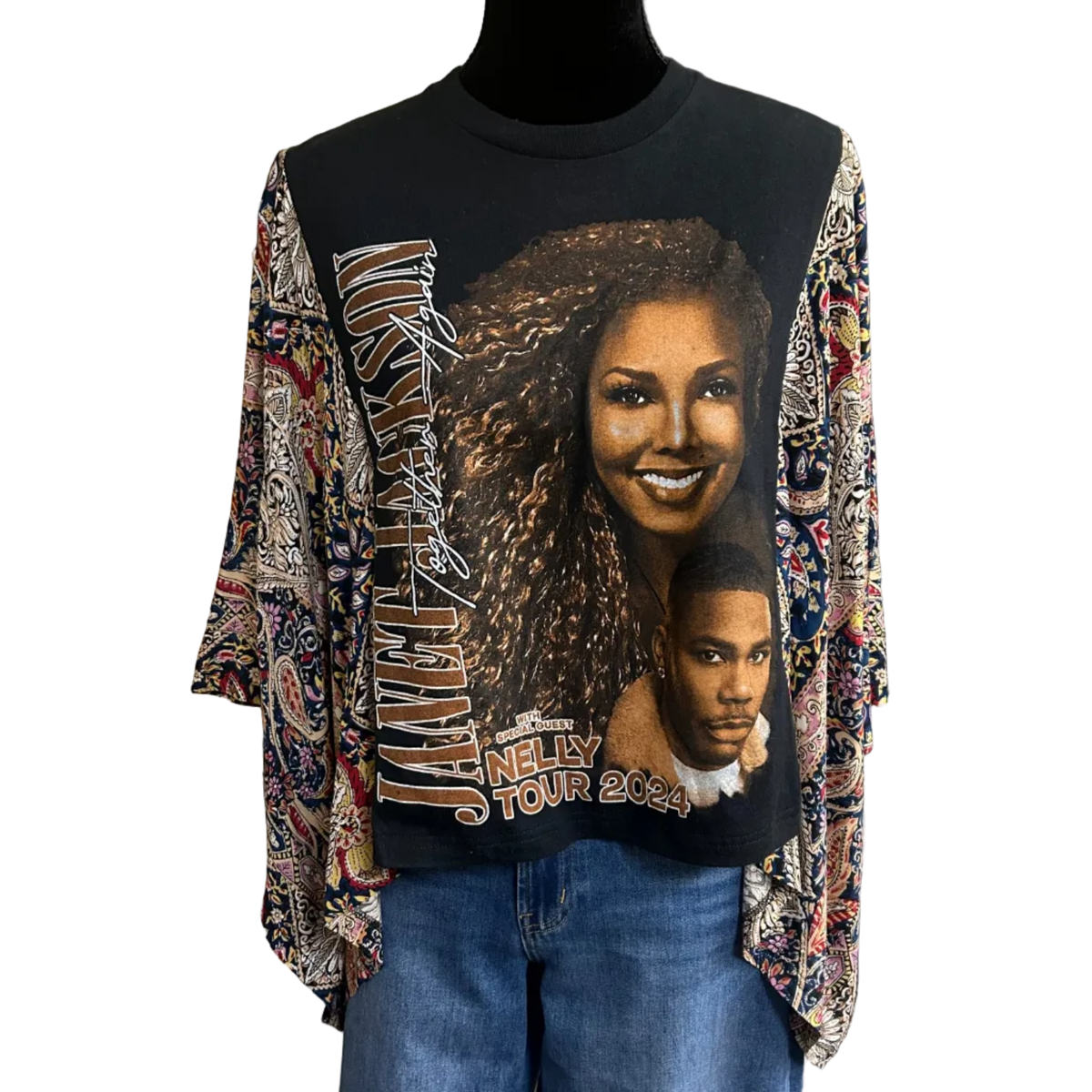 Mixed Print w/ Upcycled Rock Band Tee