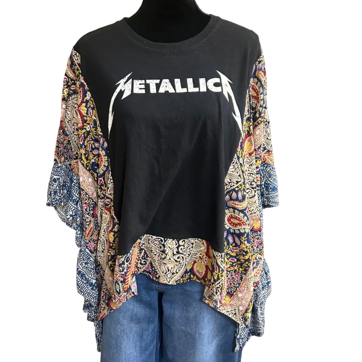 Mixed Print w/ Upcycled Rock Band Tee