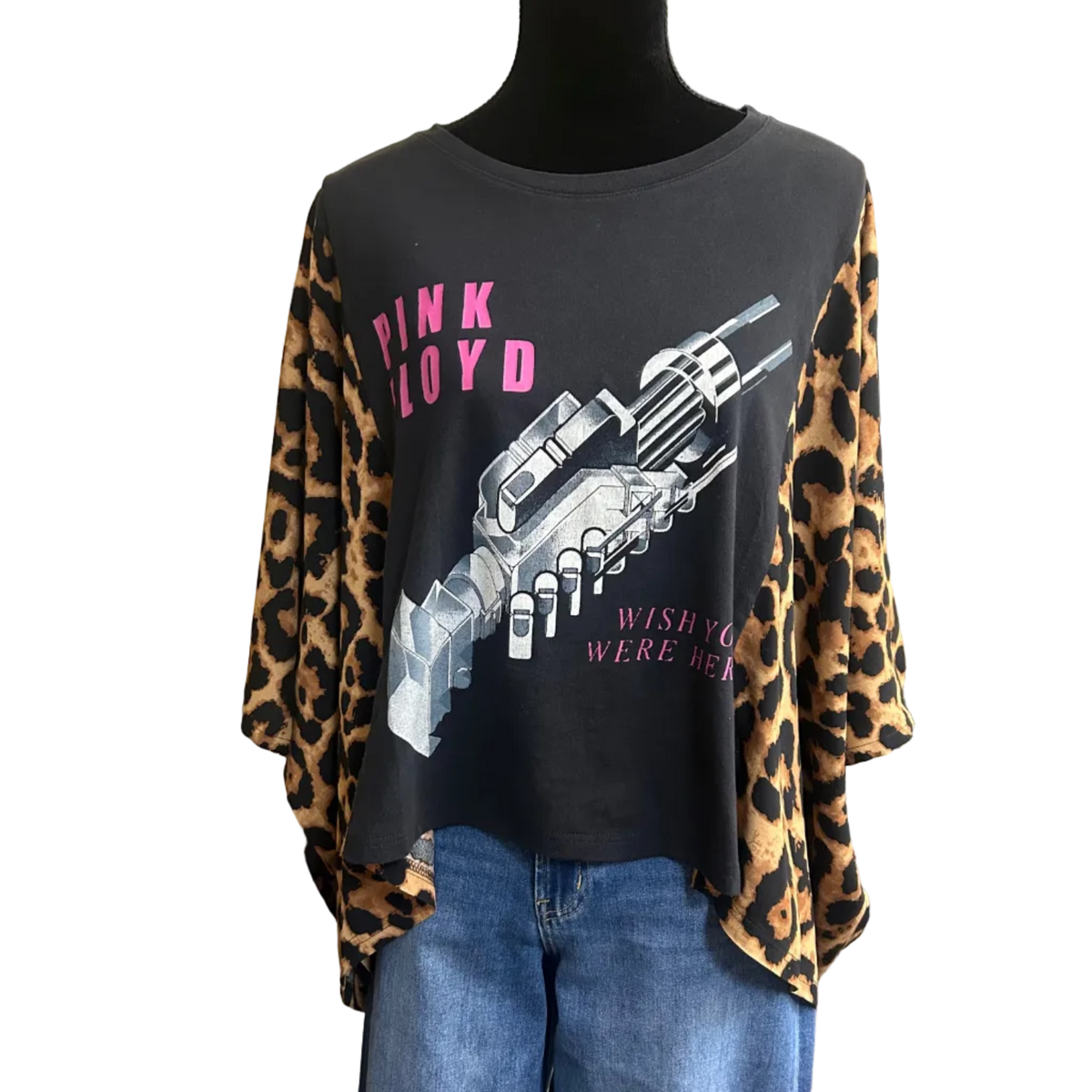 Mixed Print w/ Upcycled Rock Band Tee