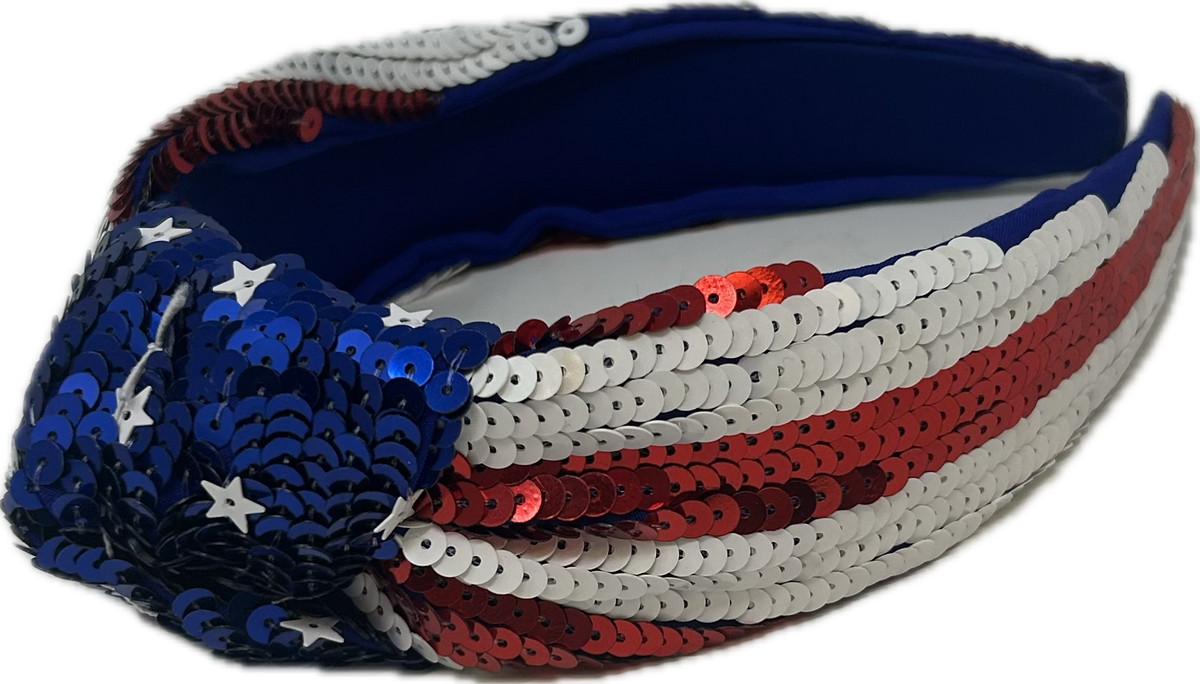 Patriotic Sequin Headband w/ Knot