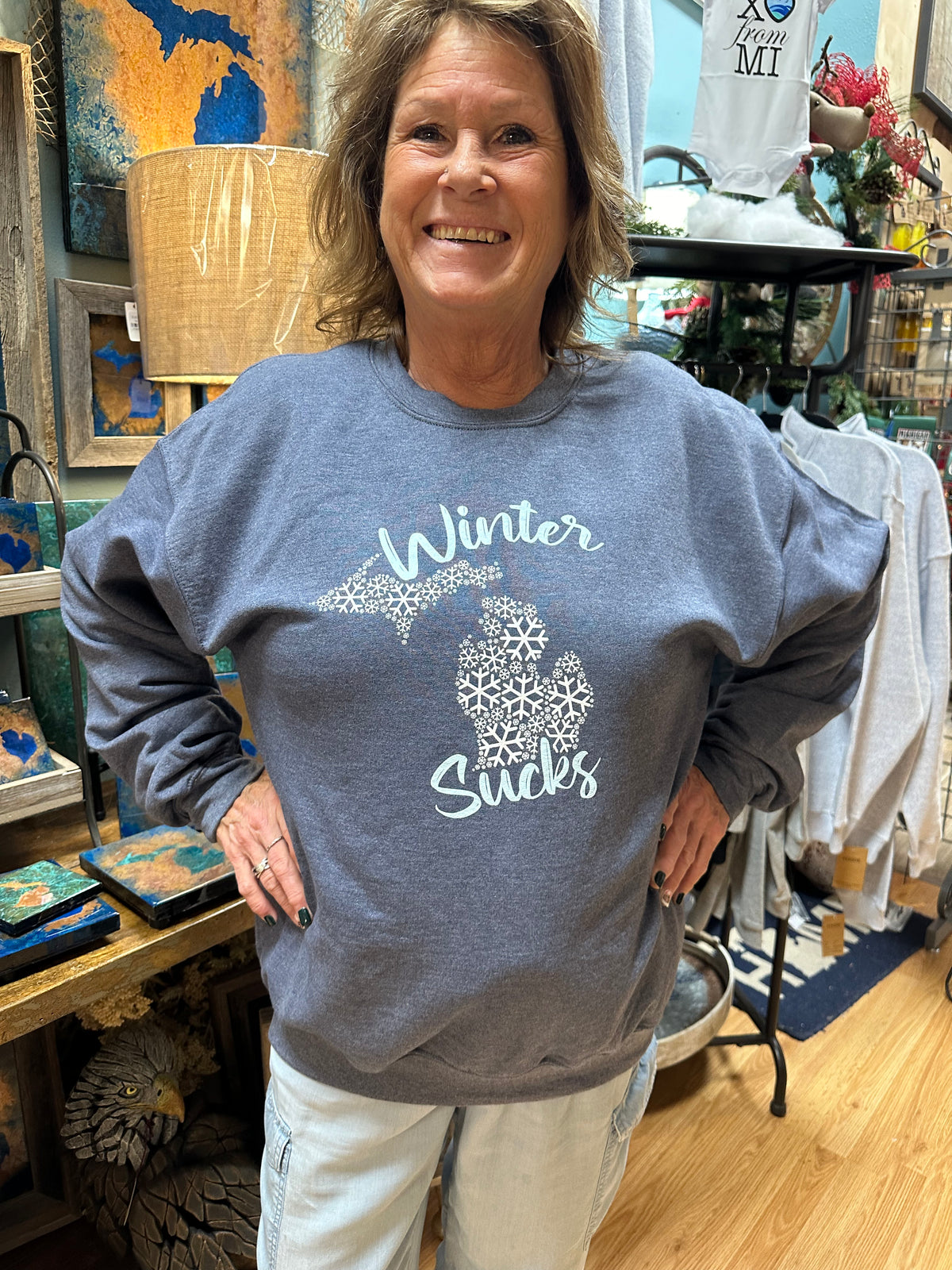 Heather Grey Winter Sucks Crew Sweatshirt