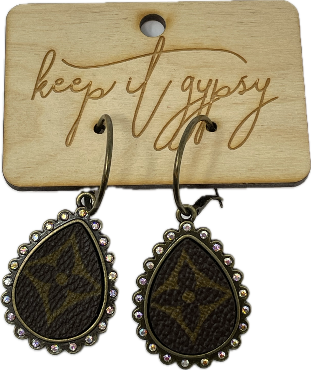 Gypsy LV Leather/Rhinestone Earrings