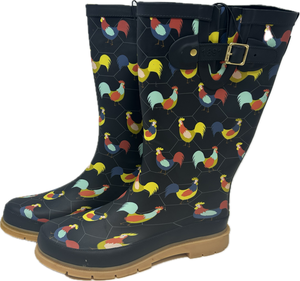 Women&#39;s Chicken Plaid Tall Rain Boots