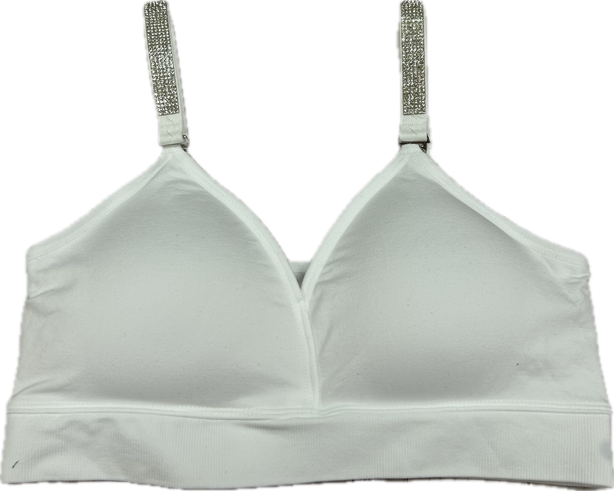 White Plunge Bra/Petite Clear Crystals