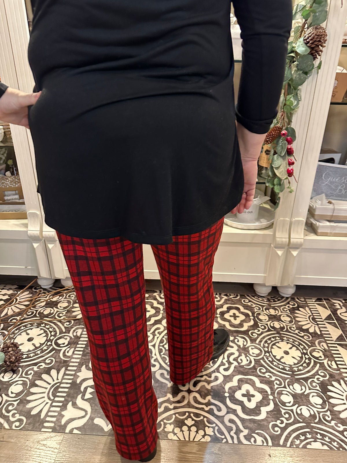 FINAL SALE Red Plaid Relax pull on  Pants