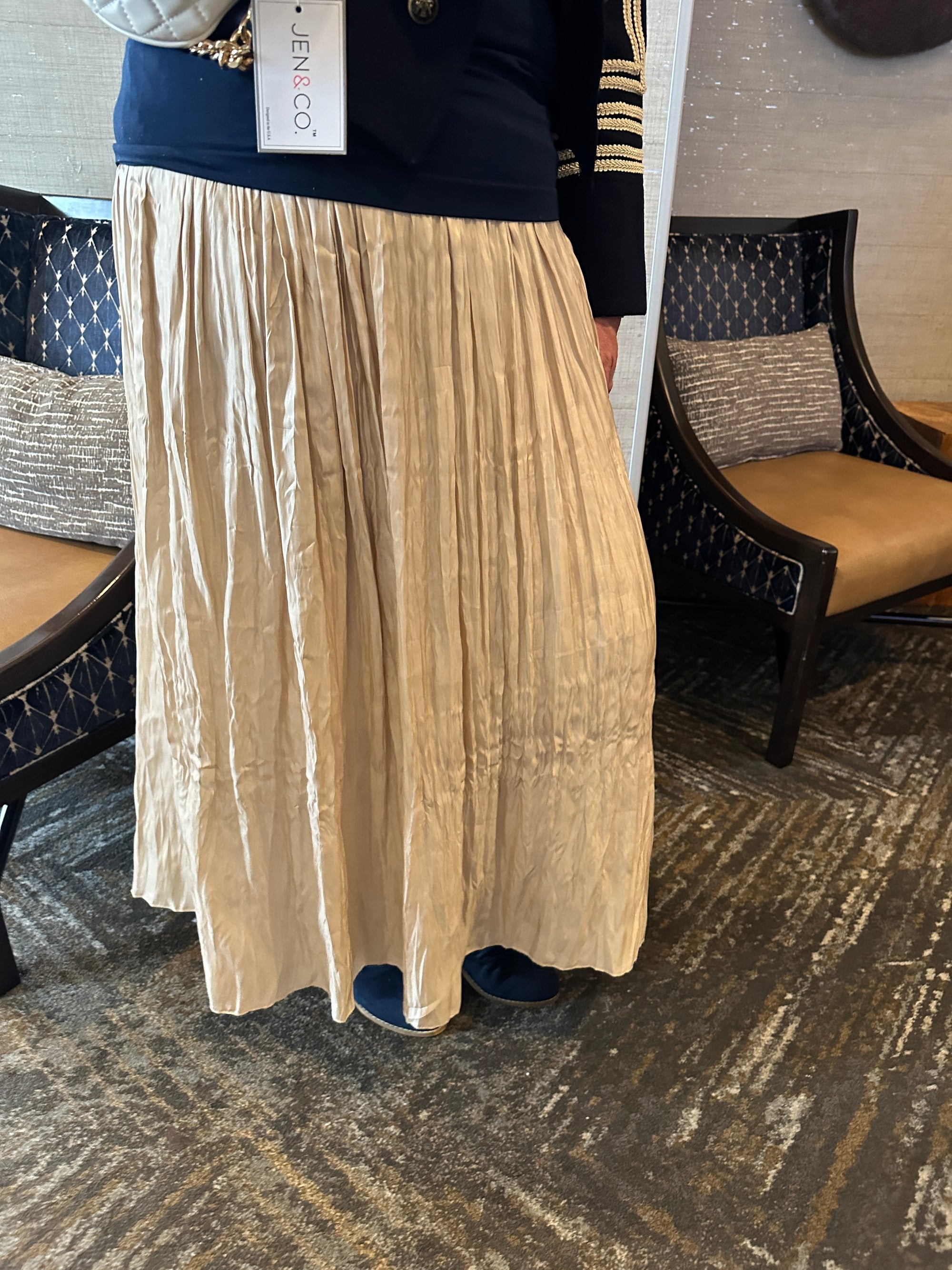 Sand Crinkled Skirt W/Elastic Waist