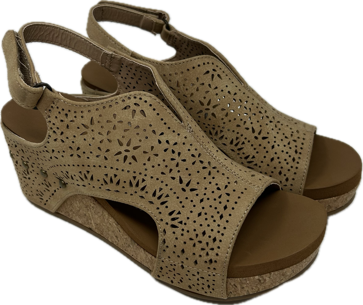 Nude Wedge Heal Sandals With  Cork