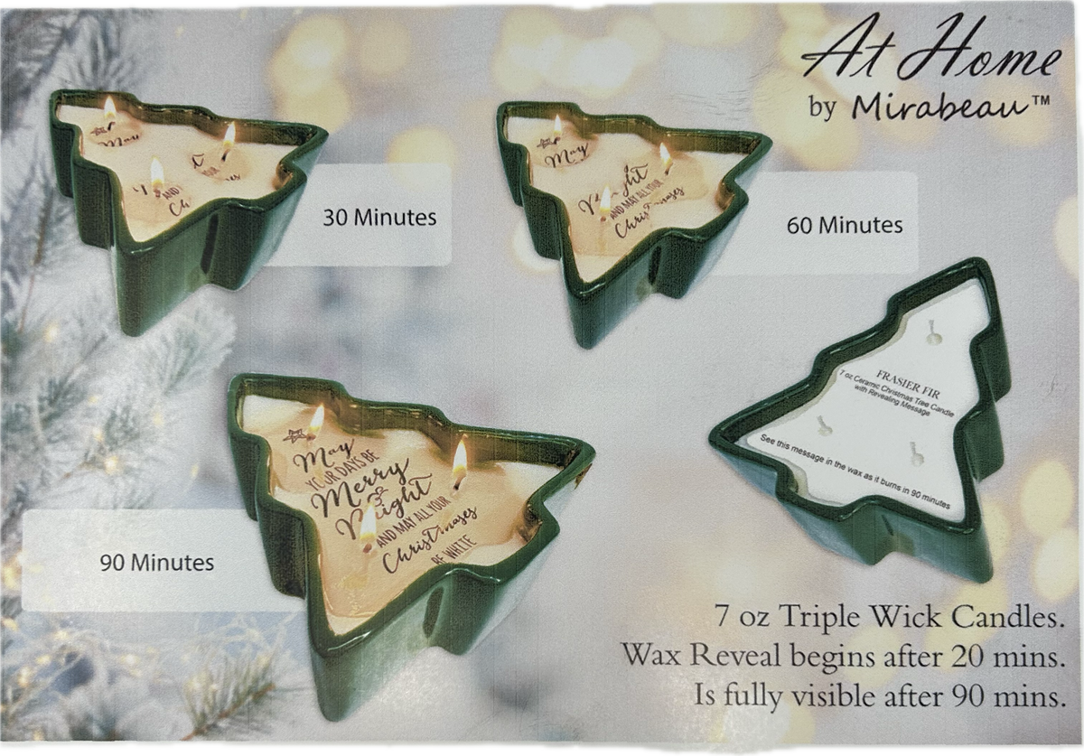 Ceramic Christmas Tree Message Reveal Candle 7oz.