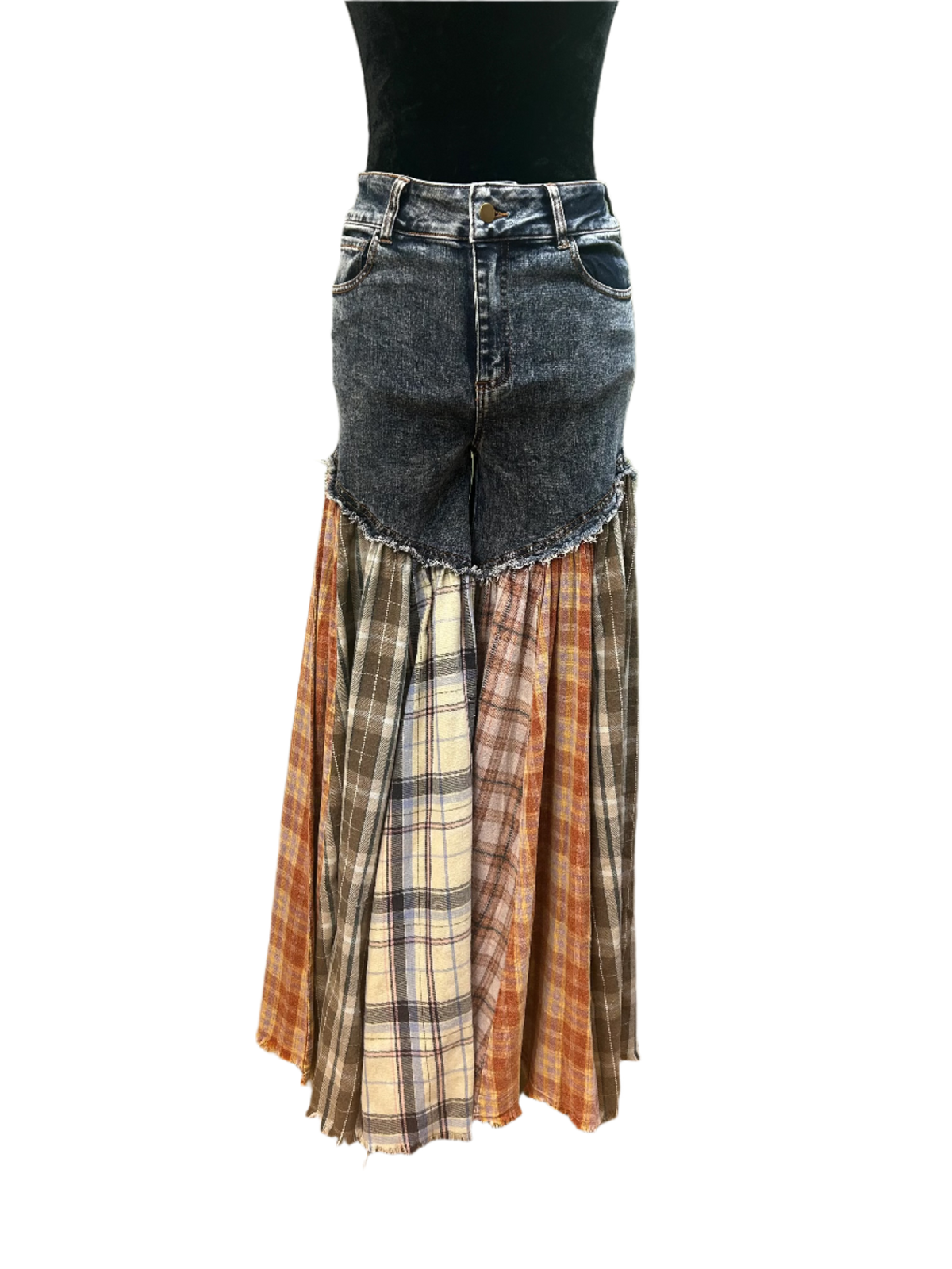 Washed Patchwork Flared Pants