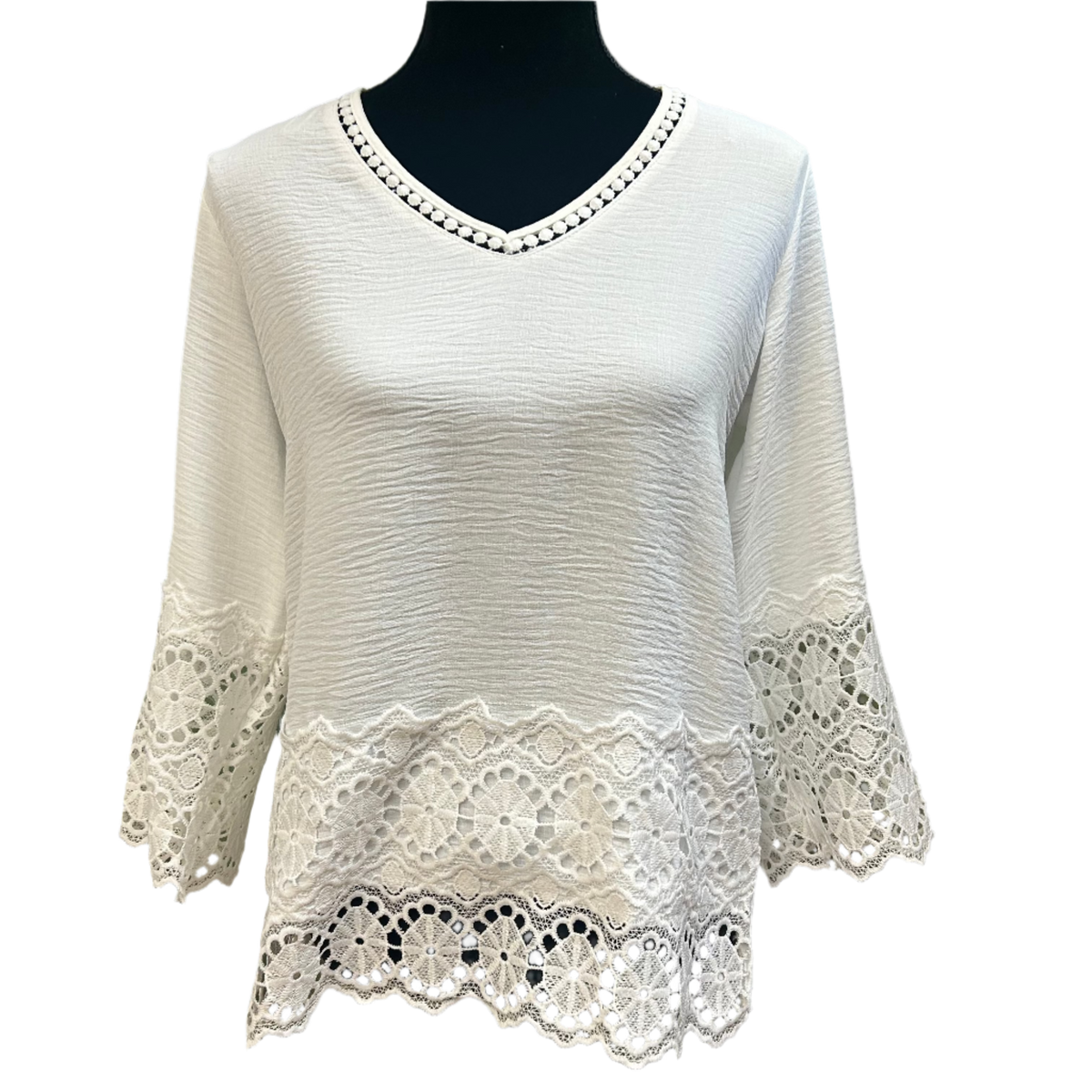 Solid Print Blouse w/Lace