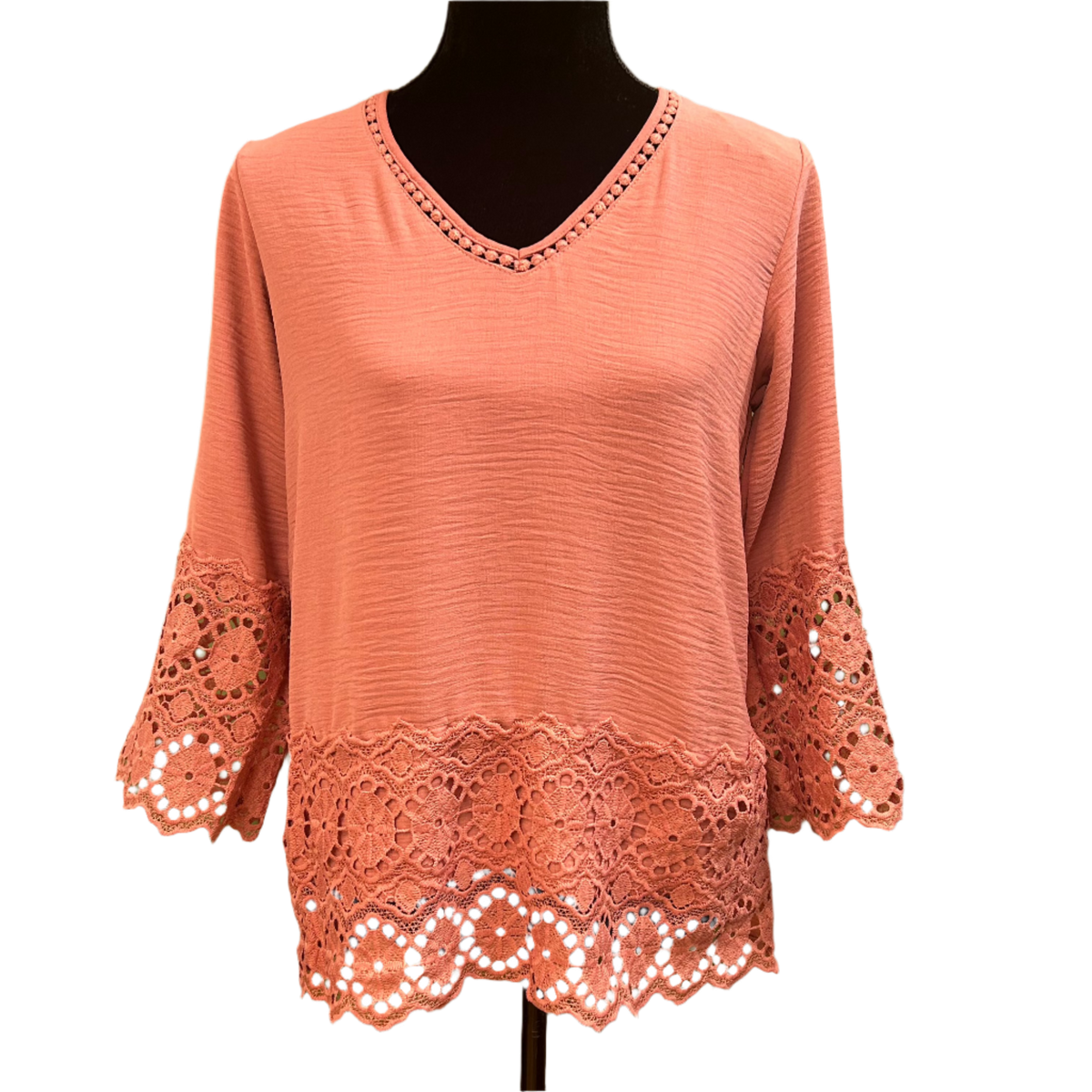 Solid Print Blouse w/Lace