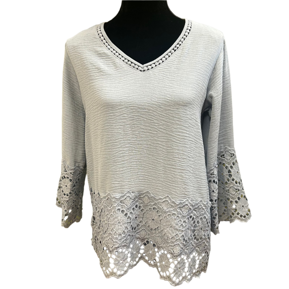 Solid Print Blouse w/Lace
