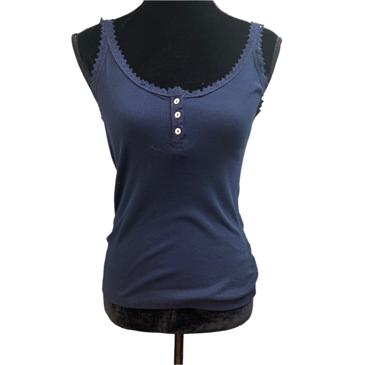 Lace Trim Knit Tank w/Buttons