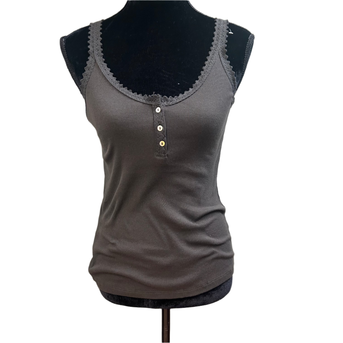 Lace Trim Knit Tank w/Buttons
